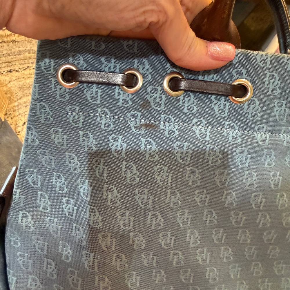 Dooney & Bourke Blue Monogram Canvas Tote with Brown Leather Trim - Picture 7 of 8
